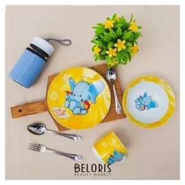 Набор детской посуды "Слоненок", 3 предмета: кружка 230 мл, миска 400 мл, тарелка 18 см