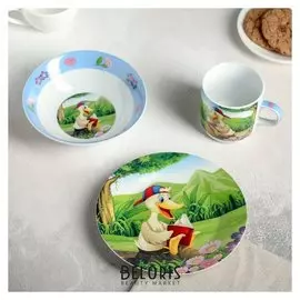 Набор детской посуды «Утёнок», 3 предмета: кружка 250 мл, миска 400 мл, тарелка 18 см