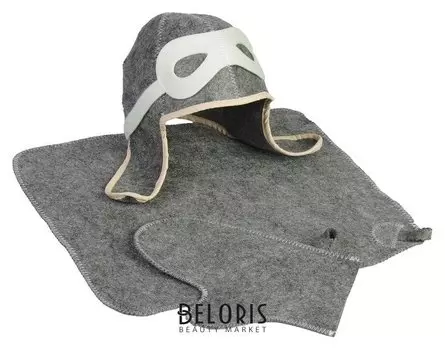 Набор для бани "Летчик" серый: шапка, коврик, рукавица