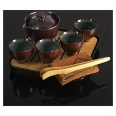Набор для чайной церемонии "Тянива", 8 предметов: чайник 150 мл, 4 чашки 50 мл, щипцы, салфеточка, подставка, цвет коричневый
