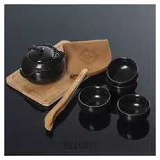 Набор для чайной церемонии "Тясицу", 8 предметов: чайник 120 мл, 4 чашки 50 мл, щипцы, салфетка, подставка