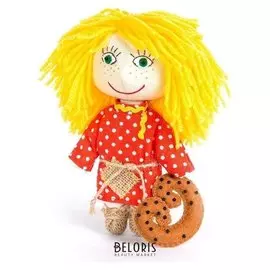 Набор для изготовления игрушки из льна и хлопка с волосами из пряжи "Домовёнок", 15,5 см