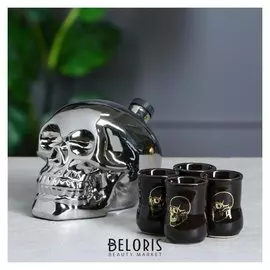 Набор для коньяка "Череп", серебро, объём 0,8 л/0,05 л