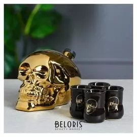 Набор для коньяка "Череп", золотой, объём 0,8 л/0,05 л