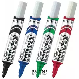 Набор для магнитно-маркерной доски (магнитный стиратель, 4 маркера), Pentel "Maxiflo"