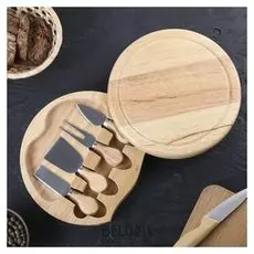 Набор для подачи сыра: доска из дуба 25×25×3,5 см, 4 ножа для сыра