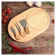 Набор для подачи сыра: доска из дуба 32,5×20,5×1,5 см, 3 ножа для сыра