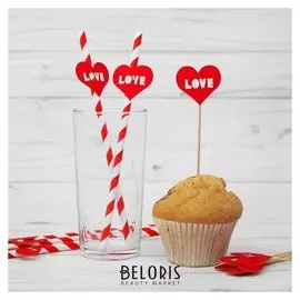 Набор для праздника Love, 5 трубочек, 5 шпажек, цвет красный