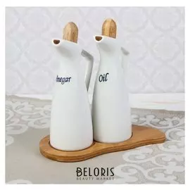 Набор для соусов и масел на деревянной подставке «Эстет», 2 шт, 230 мл, 20×10×21 см