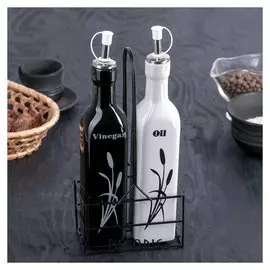 Набор для соусов и масел на металлической подставке «Инь и ян», 12×6×26 см, 2 шт