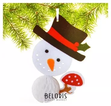 Набор для создания подвесной ёлочной игрушки из фетра и бумаги гофре «Снеговик в шляпе»