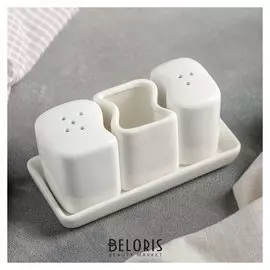 Набор для специй «Бланш», 3 шт: солонка 65 мл, перечница 60 мл, ёмкость для зубочисток