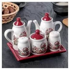 Набор для специй «Добрый вечер», 5 шт: 2 соусника 200 мл, сахарница 150 мл, солонка 50 мл, перечница 50 мл