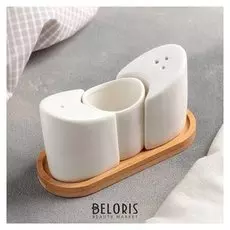 Набор для специй «Эстет», 3 шт: солонка, перечница, ёмкость под зубочистки, на подставке