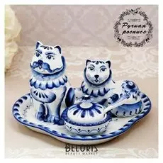 Набор для специй "Кошки новые", гжель