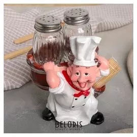 Набор для специй «Повар», 3 шт: солонка, перечница, ёмкость для зубочисток