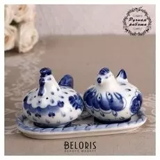 Набор для специй "Птичий двор", гжель, H=8 см