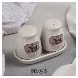 Набор для специй «Ранчо», 2 шт: солонка, перечница, на керамической подставке, цвет серый