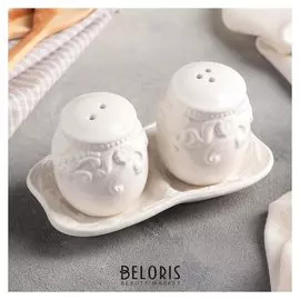 Набор для специй «Винтаж», 2 шт: солонка и перечница, на подставке, цвет белый