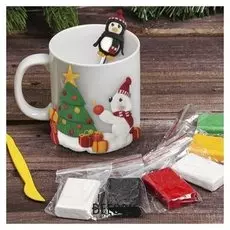 Набор для творчества. кружка с ложкой для декора полимерной глиной «Мишка с пингвином»