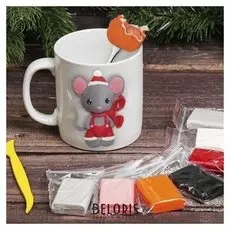 Набор для творчества. кружка с ложкой для декора полимерной глиной «Мышонок с мандаринкой»