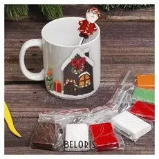 Набор для творчества. кружка с ложкой для декора полимерной глиной «Домик с дедом морозом»