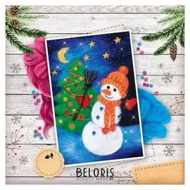Набор для творчества. новогодняя картина из шерсти «Снеговик», А4