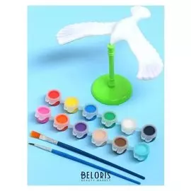 Набор для творчества "Раскрась птичку", краска 12 цветов, кисть, подставка