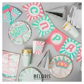 Набор для украшения праздника «Нежность», тарелки, стакан., колпаки, топперы, снек-бокс, гирлянда, наклейки