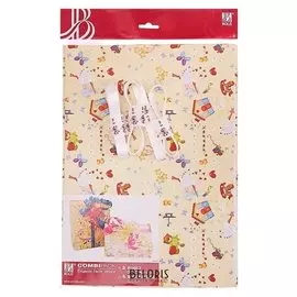 Набор для упаковки, "С рождением", крафт, светло-жёлтый 0,7 х 1 м х 2, лента 15 мм х 3 м х 4 39209