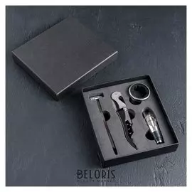 Набор для вина «Бургундия», 4 предмета: каплеуловитель, штопор, кольцо, термометр