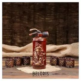 Набор для вина "Огнетушитель", 7 предметов, штоф 0.8 л, 6 рюмок 0.1 л