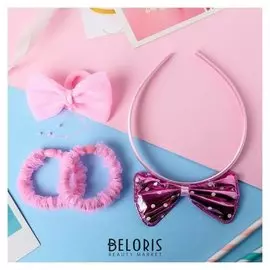 Набор для волос "Очаровашка" (Ободок, 3 резинки) бантик в горошек и с бусинками