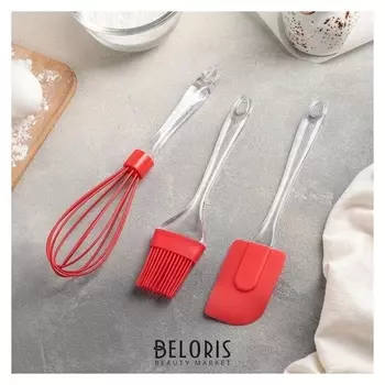 Набор для выпечки «Лёд», 3 предмета: лопатка 19 см, кисть 17,5 см, венчик 25 см