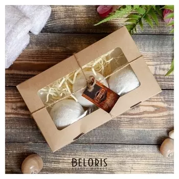 Набор "Добропаровъ" из 3 бурлящих шариков (Ваниль, персик, миндаль) с наполнителем в коробке