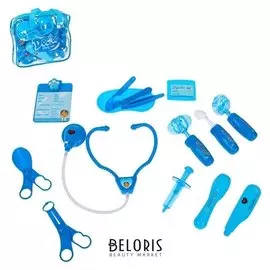 Набор доктора Мой маленький доктор-2, цвет синий, свет,звук, в сумке 17 предметов