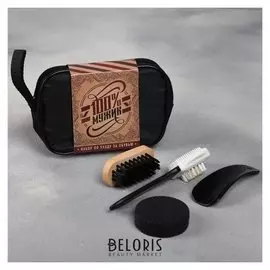 Набор дорожный для обуви «100% мужик»: щётка 2 шт., губка, лопатка