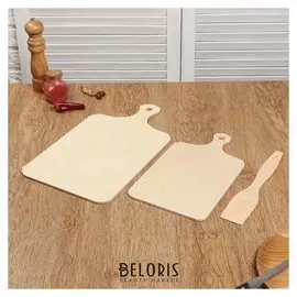 Набор досок разделочных деревянных "Классика", (2 шт + лопатка) с ручкой, 0,6 см