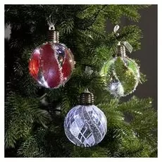 Набор елочных шаров со светодиодами "Шары с блестками", 3 шт, белый