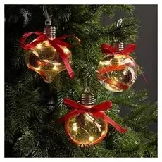 Набор елочных шаров со светодиодами "Шары с еловыми шишками", 3 шт, т/белый