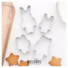 Набор форм для вырезания печенья "Заяц и медведь", 4 шт