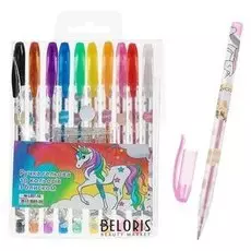 Набор гелевых ручек, 10 цветов, металлик, корпус с рисунком, «Единорог»