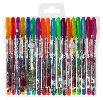 Набор гелевых ручек, 18 цветов, металлик, корпус с рисунком, в блистере на кнопке