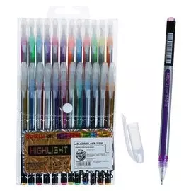 Набор гелевых ручек 24 цвета корпус серебро в полоску в цвет стержня