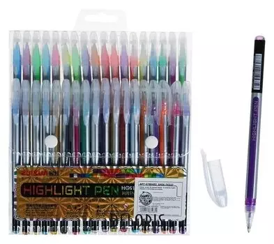 Набор гелевых ручек 36 цветов корпус серебро в полоску в цвет стержня