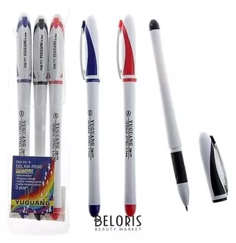 Набор гелевых ручек, 3 цвета, корпус белый с цветными вставками