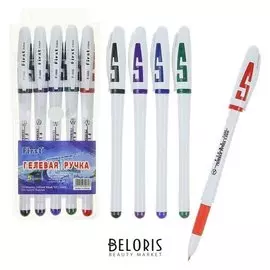 Набор гелевых ручек, 5 цветов, корпус белый с цветными вставками, в блистере