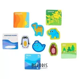 Набор игровой развивающий Животные, 10 предметов: 5 игрушек из EVA + 5 карточек