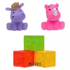 Набор игрушек для купания Кубики и зверята-2 5 шт