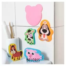 Набор игрушек для ванны Лесные животные 3 шт. + мини-коврик на присосках